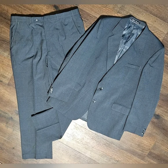 VTG Mens Calvert 2pc Suit Jacket 46L/ Pants 41L TEXTURED Gray‎